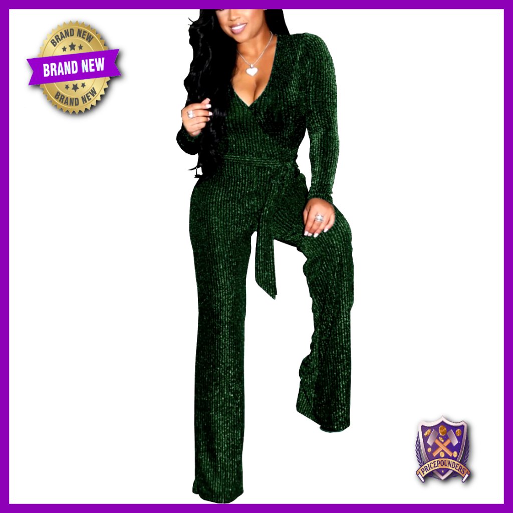 Plus Size Sequin Jumpsuit High Waisted Wide Leg Disco Clubwear
